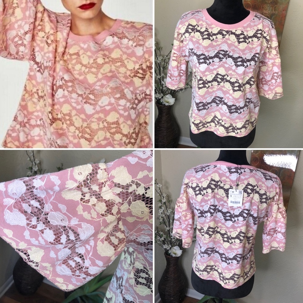 Zara Lace Bell Sleeve Multicolored Crop Top